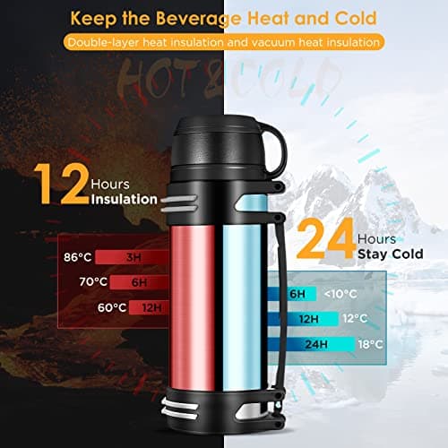 Flask for Hot Drink, 2.5L Large Capacity Flasks for Hot and Cold Drinks, Stainless Steel Vacuum Insulated Flask with Cup and Handle, Portable Travel Flask for Outdoor Camping,Hiking,Cycling — view 3
