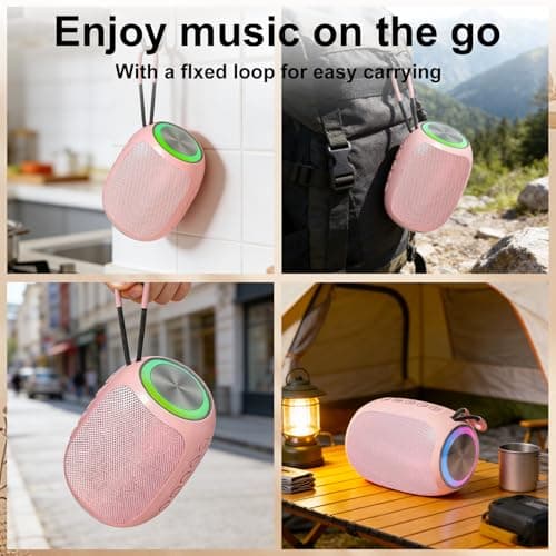 Portable Bluetooth Speaker with Dynamic RGB LED Light, BT5.3 Wireless Mini Speaker, 360° Stereo Sound, Enhanced Bass, 12H Playtime, TWS Pairing, Compact Speaker with Lanyard for Travel Camping Party — view 2