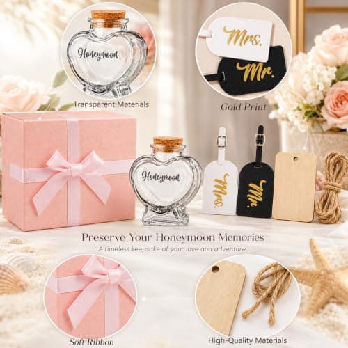 Honeymoon Sand Keepsake Jar Set with Mr and Mrs Luggage Tags,Bridal Shower Gift,Bridal Shower Souvenirs- Honeymoon Gift for Newlywed - Bridal Shower, Wedding,Travel Gifts,No Sand Included — view 3