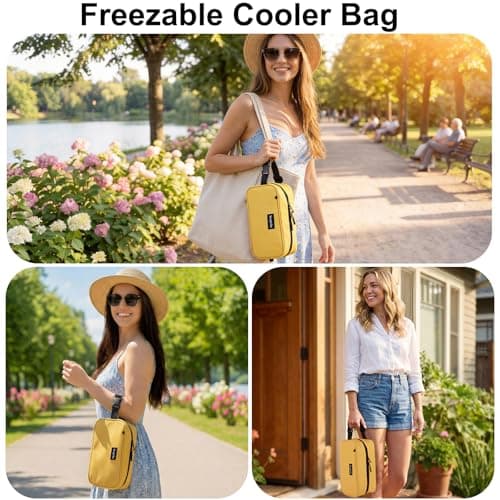 Saugnlbs Small Cool Bag,Mini Cool Bag with Ice Packs,Small Insulated Lunch Bag with Handle Buckle,Freezable Lunch Bag for Travel/Work/School/Outdoors, 10“ x 4.5”x 5”,Yellow — view 5