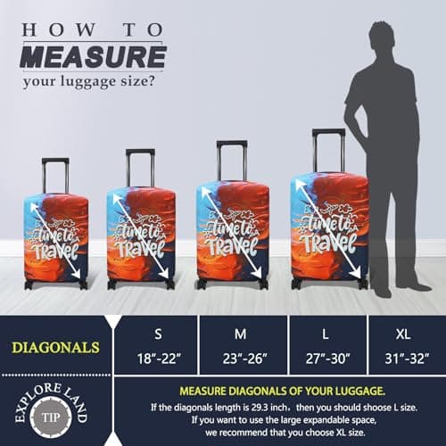 Explore Land Travel Luggage Cover Air Approve Suitcase Protector Fits 18-32 Inches Case, Time to Travel, Small — view 5