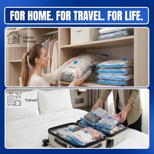 Clenvio Vacuum Compression Storage Bags with Free Hand Pump, 6 Pack Mixed Sizes, Transparent, Airtight Seal, Space Saver Bags for Clothes and Bedding, 7 Layers Premium — view 6