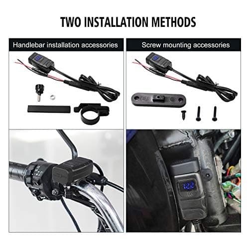 Beedove Motorcycle USB Charger, Type-C + USB Port, QC3.0 Quick Charge 12v USB Socket with Voltmeter Display and Switch, Waterproof Motorbike Phone Charger for Car/Boat/Camper/Van/Caravan — view 5
