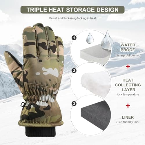 Ski Gloves Winter Gloves Waterproof Windproof Men Women Warm Cold Weather Gloves Touch Screen Finger (Camouflage) — view 4