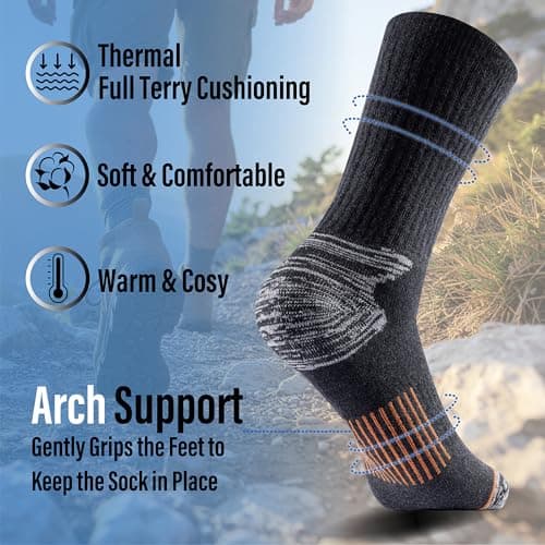 The Essentials Wardrobe 6PK Mens Thermal/Outdoor Socks - UK 6-11/EU 39-45 - Black — view 2