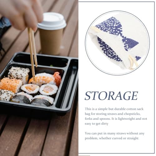 6pcs Drawstring Chopsticks Case Portable Cotton Linen Travel Storage Set — view 3