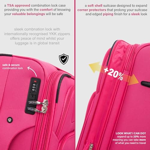Aerostar Extra Large 32” Lightweight Softshell Expandable Suitcase, Integrated Combination Lock, 4 Wheels Check in Luggage for 30kg (Coral Pink, 162 litres) — view 3