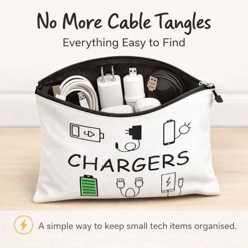 Charging Cable Organiser Bag for Travel – Waterproof Canvas Pouch with Zipper – Tech Accessories Holder & USB Gadget Storage Portable Electronics Case for Women & Men Holiday Essentials — view 5