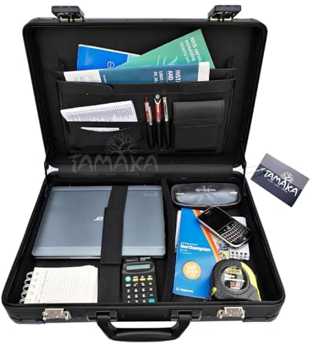 TAMAKA® Premium Solid Aluminium Executive Laptop Padded Briefcase Hard Metal Attache Case TSA Approved Combination Lock Carbon Black for Men Women - 12-17.5" — view 2