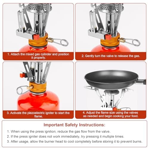 Camping Stove Gas Portable, All-in-One Backpacking Stove, Foldable Camping Gas Burner, Piezo Lgnition Pocket Rocket, Stable Outdoor Cooker Fishing Stoves, Lightweight Camp Essentials for Adventure — view 5