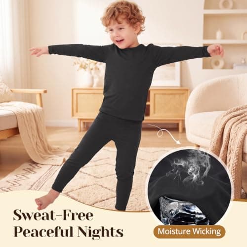 Zando Kids Lightweight Thermal Base Layer Set Long Johns Black 3-4 Years — view 4
