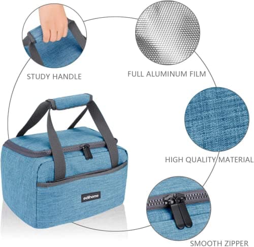 edihome, Insulated Lunch Bag, Cool Bag, 8l, for School, Travel, Picnic or Work, Kids and Adults, Portable, with Handles, Available in Black, Blue, Grey and Brown (Blue) — view 2