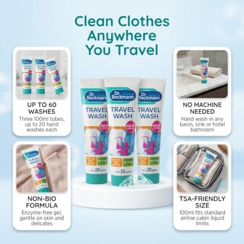 Dr Beckmann Travel Wash Non Bio Laundry Gel 100ml Pack of 3 - Hand Wash Detergent for Delicates, TSA-Friendly Travel Size, Up to 60 Washes, Gentle on Sensitive Skin — view 2