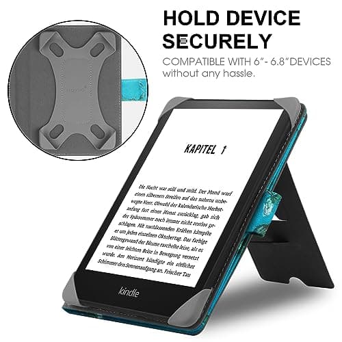 HoYiXi Universal Case Compatible with 6”-6.8” eReader Leather Stand Cover for Kobo & Tolino E-Book, Flower Pattern — view 2