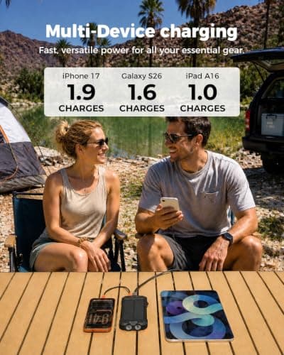 BLAVOR Solar Power Bank 10000mAh, Portable Wireless Charger, 20W Fast Charging External Battery Pack with USB C for Cell Phones, Solar Panel Charging with Dual Flashlight for Camping, Black — view 3