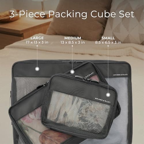 Briggs & Riley Compression Packing Cube Set for Women & Men - Bag Organiser for Hold Suitcase & Cabin Luggage, Pack Accessories for Vacation - 3-Piece, Black — view 5