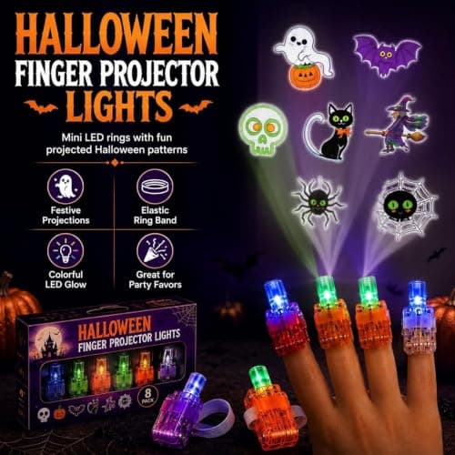 Halloween Finger Projector Rings, LED with Spooky Halloween Patterns (8pcs) — view 3