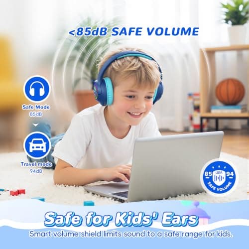 Kids Headphones Wireless with LED Lights 85H Playtime for Toddler Boy, Navy — view 4