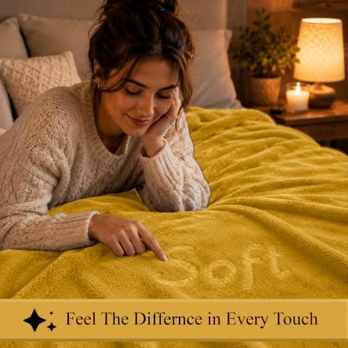 BedLooms Fleece Blanket Yellow Double 150x200 cm, Throws for Sofas and Beds — view 6
