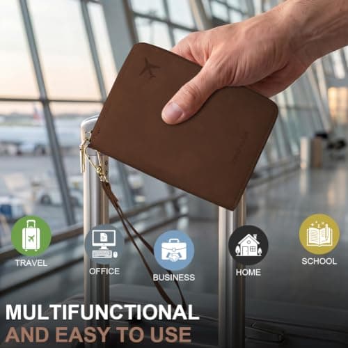 AOOSU Travel Wallet, Family Passport Holder, RFID Blocking Travel Accessories Document Organiser, Travels Document Holder for Tickets Waterproof Cover Holiday Essentials Case for Man & Woman Brown — view 6