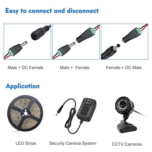 LightingWill 10-Pack 5.5 × 2.1mm Male DC Power Jack Connectors, Screw-Terminal Barrel Plug Adapters for 12 V CCTV Cameras and LED Strips — view 6