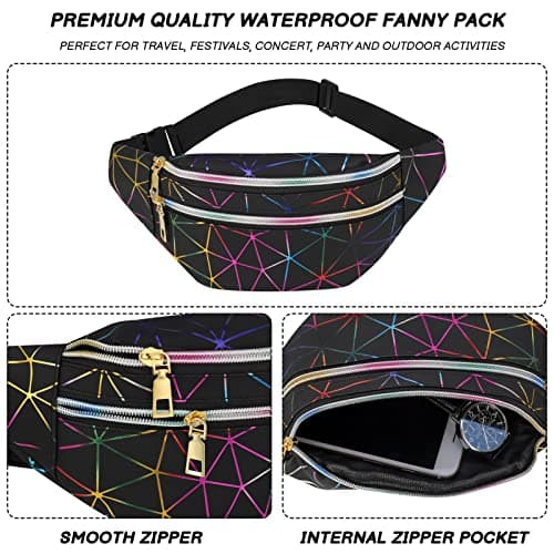 FANTESI 2 Pack Shiny Bumbag Waist Bag Fanny Pack Double Zipper Belt Bag — view 3