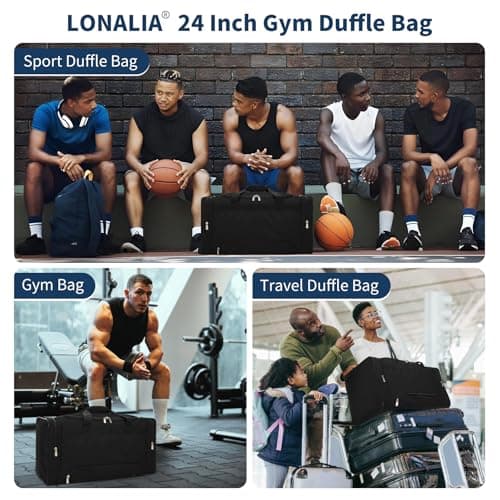 LONALIA 54L Mens Sports Gym Bag with Shoes Compartment - 24 inch Holdall Duffle Bags for Football Fitness Weekend (Black) — view 5