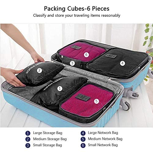 Vicloon Travel Luggage Organizers,Complete Set of Different Packing Cubes Waterproof Travel Storage Bags,Organisers Nylon Suitcases, Black, S — view 3