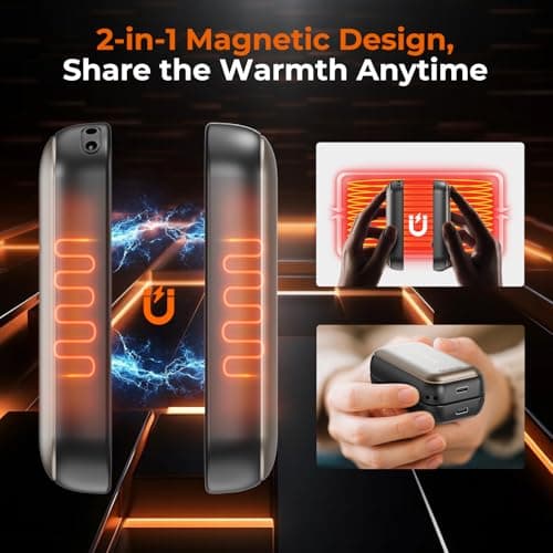 Fitabok Hand Warmers Rechargeable 2 Pack - 6000mAh Magnetic Electric Hand Warmer with 3 Heat Up to 55°C, USB-C Charging, Pocket Heater for Outdoor, Camping, Raynauds — view 3
