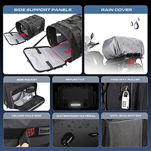 Rhinowalk Motorcycle Travel Luggage, Motorcycle Tail Bag,Waterproof All Weather/Trunk/Rack Bag with Sissy Bar Straps-Black — view 3