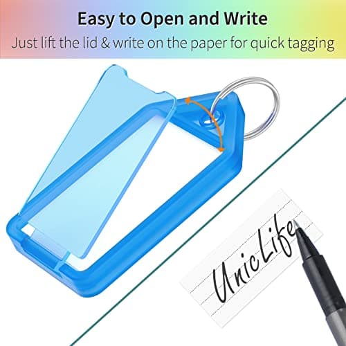 Uniclife 20 Pieces Key Tags 5 cm Plastic Key Chain Tags with Ruled Blank Paper Labels Transparent Covers and Split Rings Sturdy Item Identifiers, 5 Colors — view 3