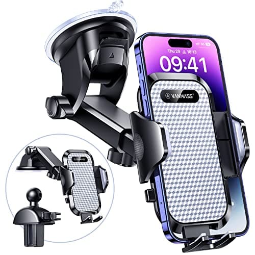 VANMASS Car Phone Holder 2026 BEST【85+ lbs Strongest Suction Vent Clip】True Military-Grade Patent Universal Mobile Vehicle Mount Dashboard Windscreen Van Cradle for 17 Pro Max 16 15 14 Samsung, Silver