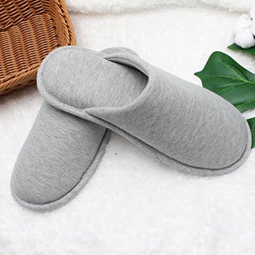 Ofoot Men's Cozy Thread Cloth Organic Cotton House Slippers, Washable Flat indoor/outdoor slip on shoes, Grey, 5-6 UK — view 3