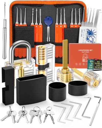Eventronic 38+4 Lock Picking Kit, [Updated Version] 38-Piece Lock Pick Set with 4 Transparent Training Locks and Zip Case for Lockpicking, E-Guides for Beginner and Pro Locksmiths