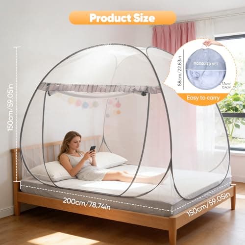 Pop Up Mosquito Net Tent for Bed, Foldable Mosquito Net for Bed with Bottom, Portable Travel Mosquito Netting Tent with Fine Mesh, Net Tent for Bedroom, Home, Camping, Outdoor, Travel, 200x150x150cm — view 3