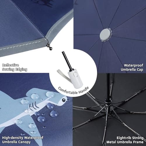 omedecal Automatic Folding Umbrella for Kids Girls & Boys, Shark — view 4