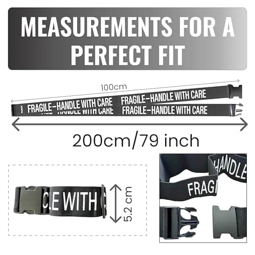 TWICK - TWICK - 2x Suitcase Straps, Adjustable Luggage Straps | FRAGILE - HANDLE WITH CARE Advice | Security Protection form Bag Damage in Airport Transit | Fits Most Bags - Black — view 4