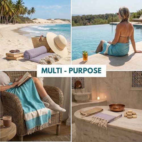 KZY LONDON Beach Towel - Large Turkish Beach Towels for Camping, Swimming, Bath, Gym, Picnic - Quick Dry, Super Absorbent, Lightweight, Compact Cotton Hammam Towels for Adults, Men, Kids (Beige) — view 6