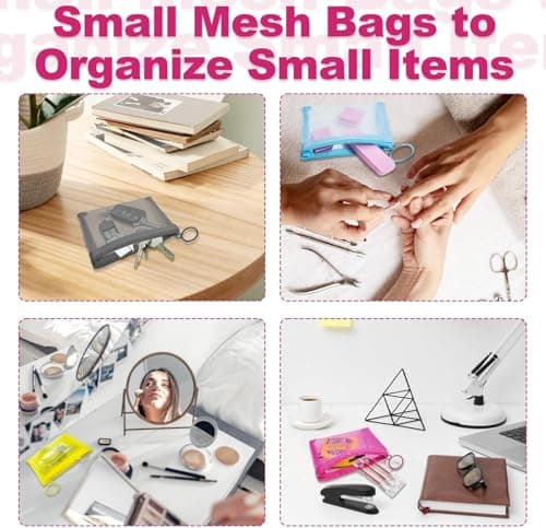 Mini Mesh Pouches(4 Pack), Small Mesh Bags with Zipper Nylon Makeup Pouches Bag Cosmetic Pouch Travel Purse Organizer Insert Diaper Inside Bag Organizers Home Organizing Size See Through Cute Colors — view 4