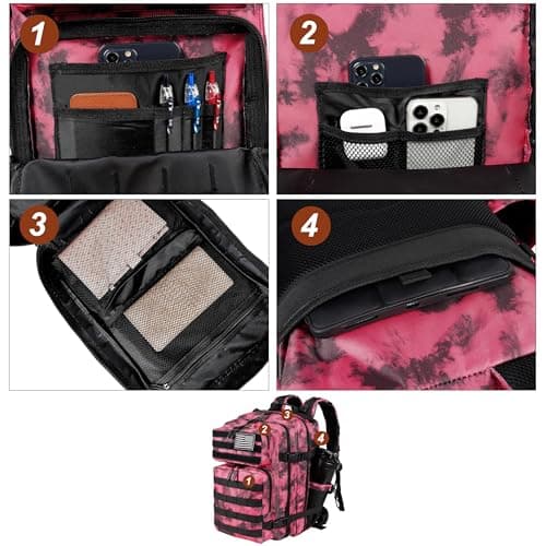 LHI Tactical Military Backpack for Men and Women 35L Army Assault Pack Bag Small Rucksack with Bottle Holder - Pink Tie-Dye — view 6