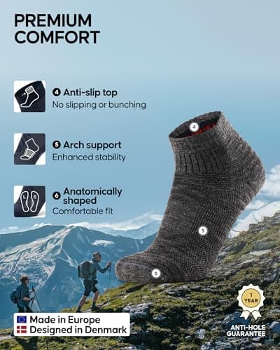 DANISH ENDURANCE Merino Wool Low Cut Hiking Socks with Lightweight Cushioning, for Men & Women, Unisex, 3 Pack, Grey, 9-12 — view 3