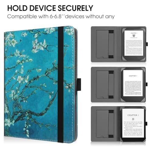 HGWALP Universal Stand Case for 6/6.8/7 inch paperwhite, PU Leather Stand Cover with Handstrap Compatible with 6" 6.8" 7" Paperwhite/Colorsoft/Kobo/Pocketook/Sony eReaders-(Apricot Flower) — view 5