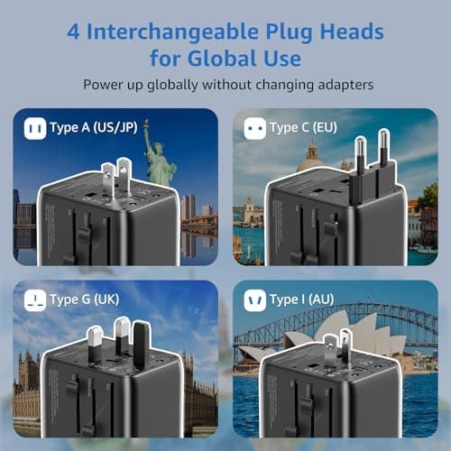 Universal Travel Adapter with 3 USB C and 2 USB A Ports, 28W Travel Plug Adapter Worldwide, International Travel Adapter with Extra US Socket, Universal Plug Adaptor Dual 10A Fuses for EU US UK AUS — view 4