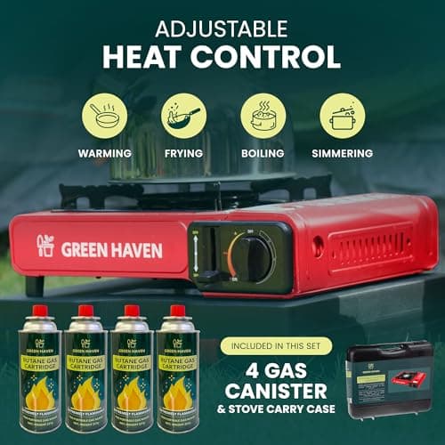 Green Haven Camping Stove Portable | Gas Cooker, Case & 4 Canisters — view 3