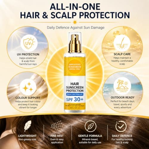 Mineral Scalp Sunscreen, Spray Sunscreen SPF 30, Lightweight Non-Greasy Hair Sun Protection Spray, UV Protection and Prevent Dryness & Color Fade, Suncream For Hiking, Beach, Running, 100ml — view 3