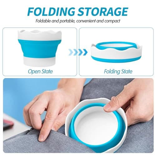 3 PCS Water Pot for Painting, Collapsible Paint Brush Washer Silicone Paint Water Pots Foldable Mini Washing Bucket (Blue, Orange, Yellow) — view 4