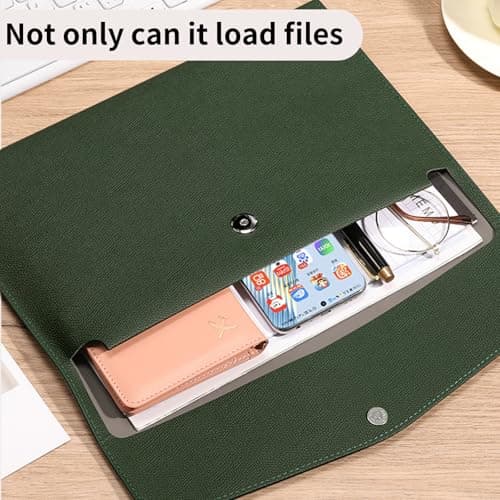 YSDINK PU Leather A4 Document File Folder, Portable and Waterproof File Organizer with Magnetic Snap Closure, Envelope Storage Bag for Office, Home, School, Travel and Business Use (Dark Green) — view 5