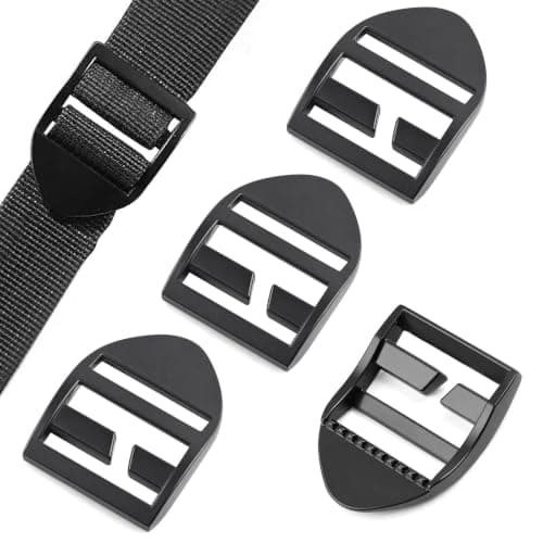 Msjuwek Pack of 4 Black Metal Ladder Lock Buckles, 25mm Inner Diameter Heavy-Duty Webbing Adjuster Clips, Replacement Hardware for Backpacks, Luggage Straps, Seat Belts & DIY Projects