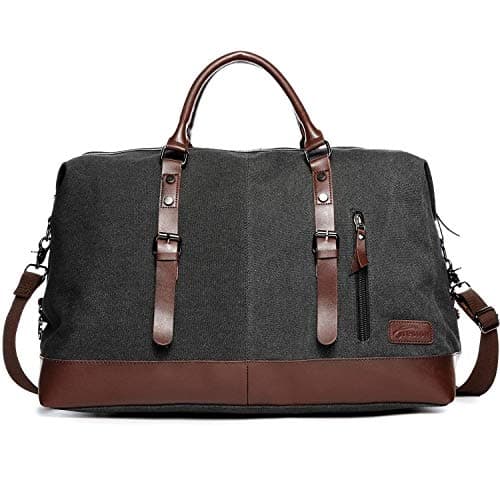 autumndeer Oversized Canvas Holdall Travel Carry On Duffel Bags Plus Handbag Shoulder Bag Crossbody Overnight Weekend Bag Unisex Travel Holdall Handbag with PU Leather Handle (Black) — view 2