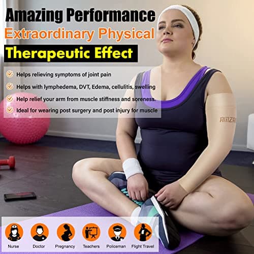AMZAM® Medical Compression Arm Sleeve for Women & Men, 20-30 mmhg Graduated Compression Brace with Silicone Band for Pain Relief, Lymphedema, Edema, Swelling, Arthritis, Beige S — view 5